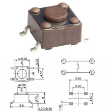Taster za pločicu, SMD 6x6x4 mm, Diptronics DTSM61N