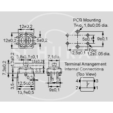 Taster za pločicu 12x12x7,3 mm, OMRON B3F-4050