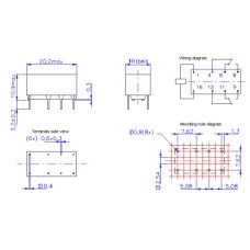 Relej 5V 2A 2xpreklopni 20,3x10,4x11,4mm, TRK 2233