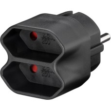 Utikač šuko, razdjelni, 2 x EURO utičnica, crni