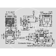 Konektor USB mini B (Ž), SMD, kutni, za pločicu