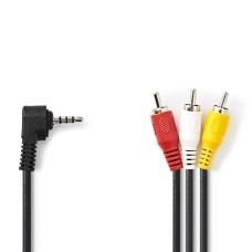 Kabel NEDIS audio stereo, 3.5mm (M) na 3xRCA (M), crni, 1m, blister
