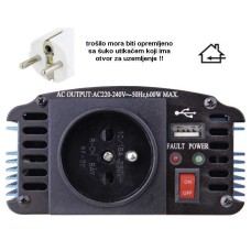 Adapter 12V > 220V 600/300 W, USB A, utičnica sa pinom, Geti