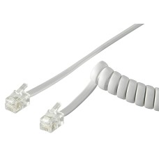 Kabel telefonski RJ10 (M) > RJ10 (M) 4/4, SPIRALNI 5m, bijeli, za slušalicu