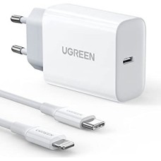 Kućni punjač UGREEN, 20W, USB C, kabel USB C (M) na Lightning (M), Power Delivery, bijeli