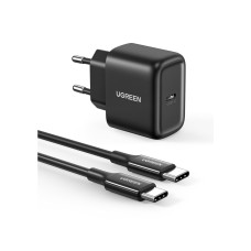 Kućni punjač UGREEN, 25W, USB C, kabel USB C (M) na USB C (M), Power Delivery, crni