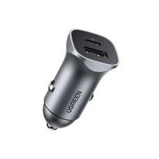 Auto punjač UGREEN, 30W, USB C, USB A, Power Delivery, sivi
