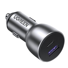Auto punjač UGREEN, 60W, USB C, USB A, Power Delivery, Quick Charge, sivi