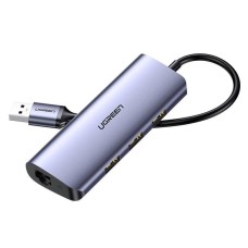 USB HUB UGREEN, USB C na 3x USB A 3.0, RJ45, sivi