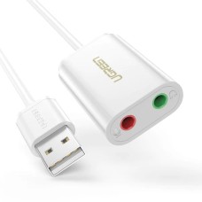 Adapter UGREEN, USB A (M) na 2x 3.5mm (Ž), bijeli, 15cm