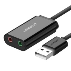 Adapter UGREEN, USB A (M) na 2x 3.5mm (Ž), crni, 20cm