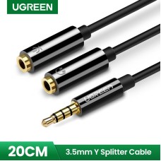 Adapter UGREEN, 3.5mm (M) na 2x3.5mm (Ž), 0.2m, za slušalice+mikrofon, crni