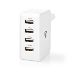 Kućni punjač NEDIS WCHAU481AWT, 4x USB A, bijeli
