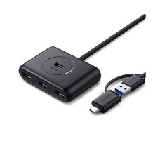 USB HUB UGREEN, USB C/A 3.0, 4-portni, crni, 1m