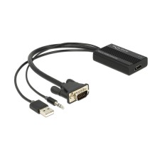 Adapter DELOCK, VGA (M) na HDMI (Ž), USB 2.0 A 3.5mm, crni