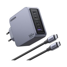 Kućni punjač UGREEN Nexode Pro, 160W, 3x USB C, USB A, kabel USB C (M) na USB C (M), GaN, sivi