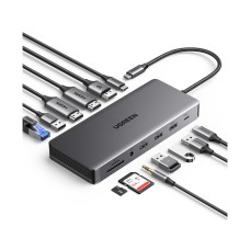 USB HUB UGREEN Revodock Pro 313 13-in-1, USB C na DisplayPort 4K@60, 2x HDMI 4K@60, USB C PD 100W, USB C, 4x USB A, RJ45, 3.5mm, čitač kartica SD/TF