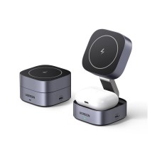 Kućni punjač UGREEN W526 2in1, 30W, bežični, Qi, MagSafe, sivi