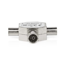 Adapter NEDIS antenski, 2x koaksijalni muški IEC (koaksijalni) 1x ženski poniklani, 75 Ohm, T-razdjelnik, metal, srebrni