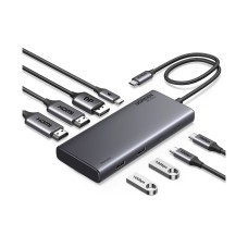 USB HUB UGREEN Revdok 8-in-1, USB C na DisplayPort 4K@60Hz, 2x HDMI, USB C PowerDelivery 100W, 2x USB C, 2x USB A, sivi