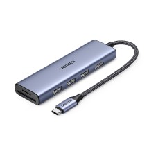 USB HUB UGREEN 6-in-1, USB C na 3x USB A 3.0, HDMI 4K@30, čitač kartica SD/TF, sivi