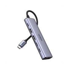 USB HUB UGREEN 6-in-1, USB C na 2x USB C, USB C PowerDelivery 100W, 2x USB A, HDMI 4K@60, sivi