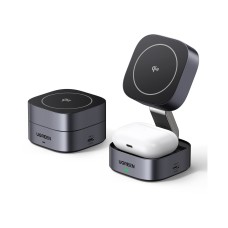 Kućni punjač UGREEN 2in1, 15W, bežični, Qi2, za iPhone, AirPods Pro, sivi
