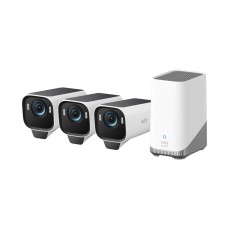 Nadzorna IP kamera ANKER Eufy Security eufyCam S3 Pro, komplet 3 kamere + baza, solarna, vanjska, 4K UHD, Wi-Fi, detekcija lica, noćni vid, bijela