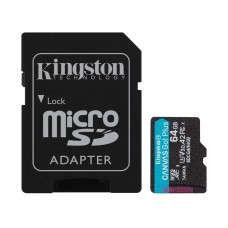 Memorijska kartica KINGSTON Canvas Go Plus Gen4, microSDXC, 64GB, SDCG4/64GB, Class 10, UHS-I, U3, V30, A2, 200MB/s + SD Adapter