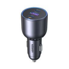 Auto punjač UGREEN, 130W, 2x USB C, USB A, sivi