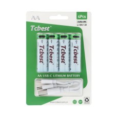 Baterija punjiva LI-ION USB C TCBEST, 1600mAh, R6 AA, USB C, 4 komada
