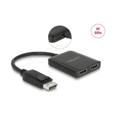 Adapter DELOCK, DisplayPort 1.4 (M) na 2x HDMI (Ž), 0.2m, crni
