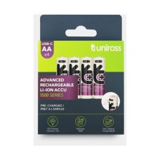 Baterija punjiva LI-ION USB C UNIROSS, 1.5 V, AA, 1500mAh, USB C, 4 komada